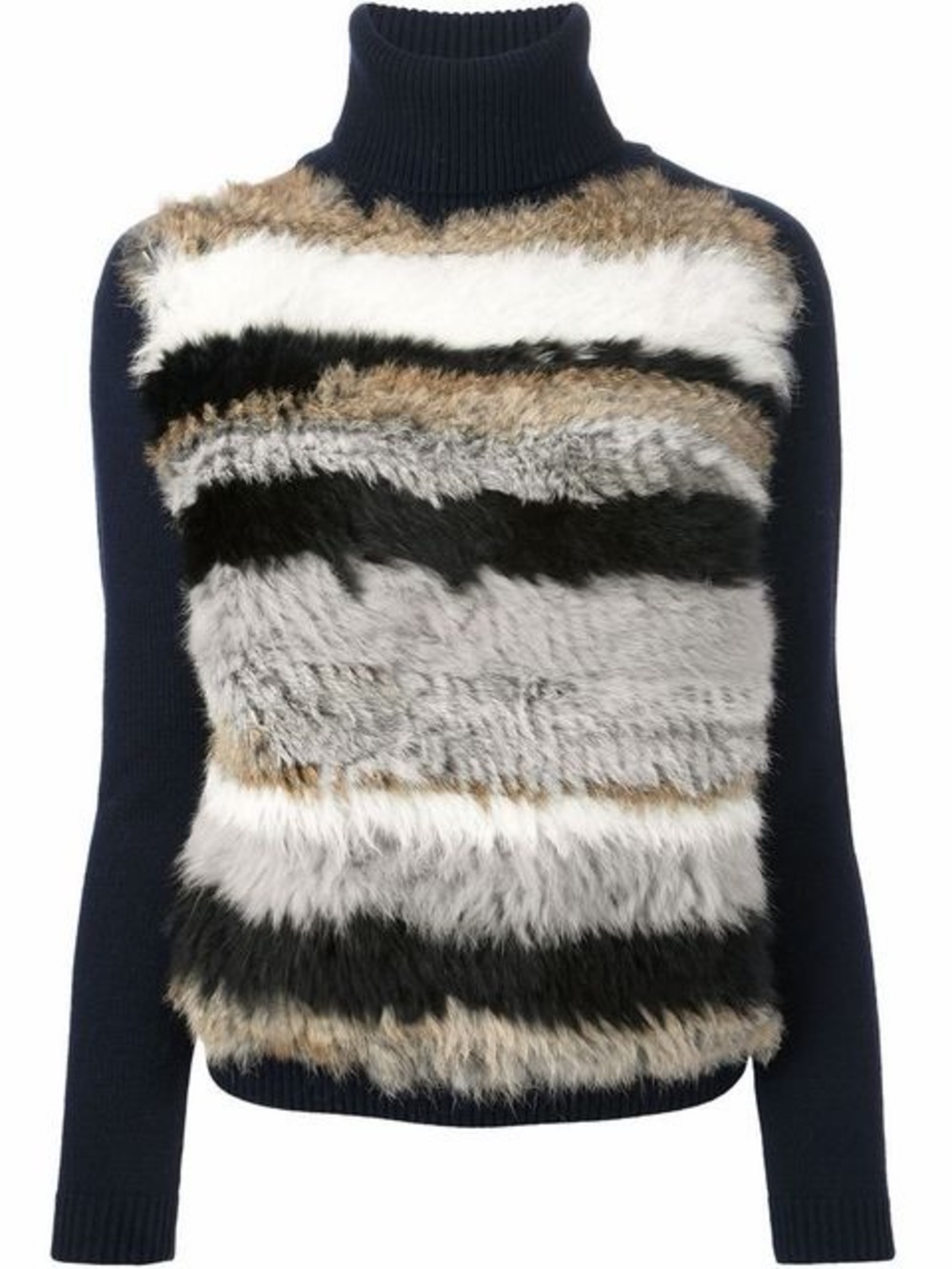 Vintage Opening Ceremony 100% rabbit fur Striped Turtleneck Sweater Blue Multi